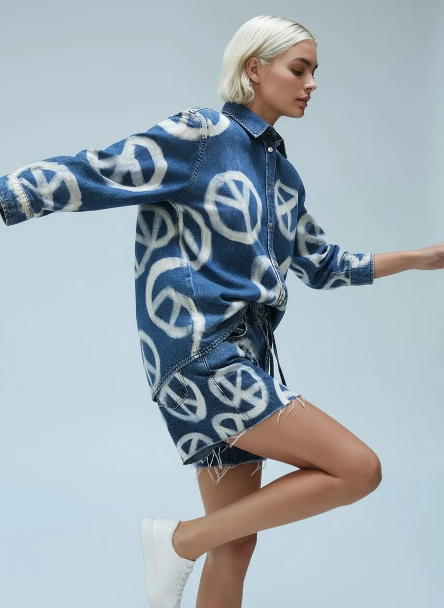 AI-generated fashion model lifestyle shot pose - accurate garment reproduction