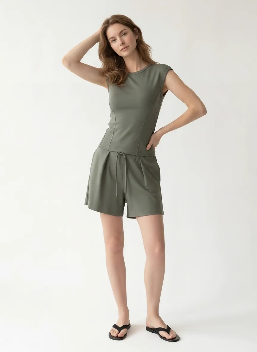 AI-generated model wearing Green comfortwear — pose 2