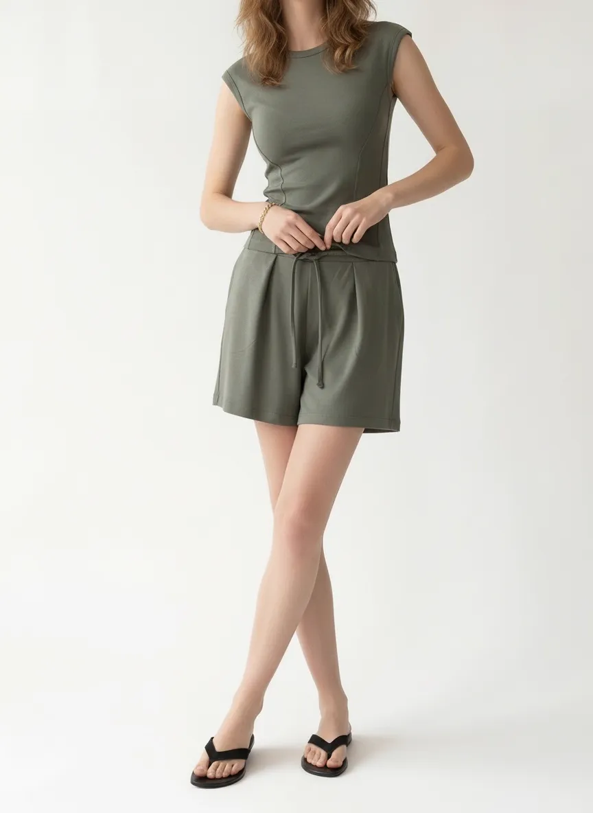 AI-generated model wearing Green comfortwear — pose 3