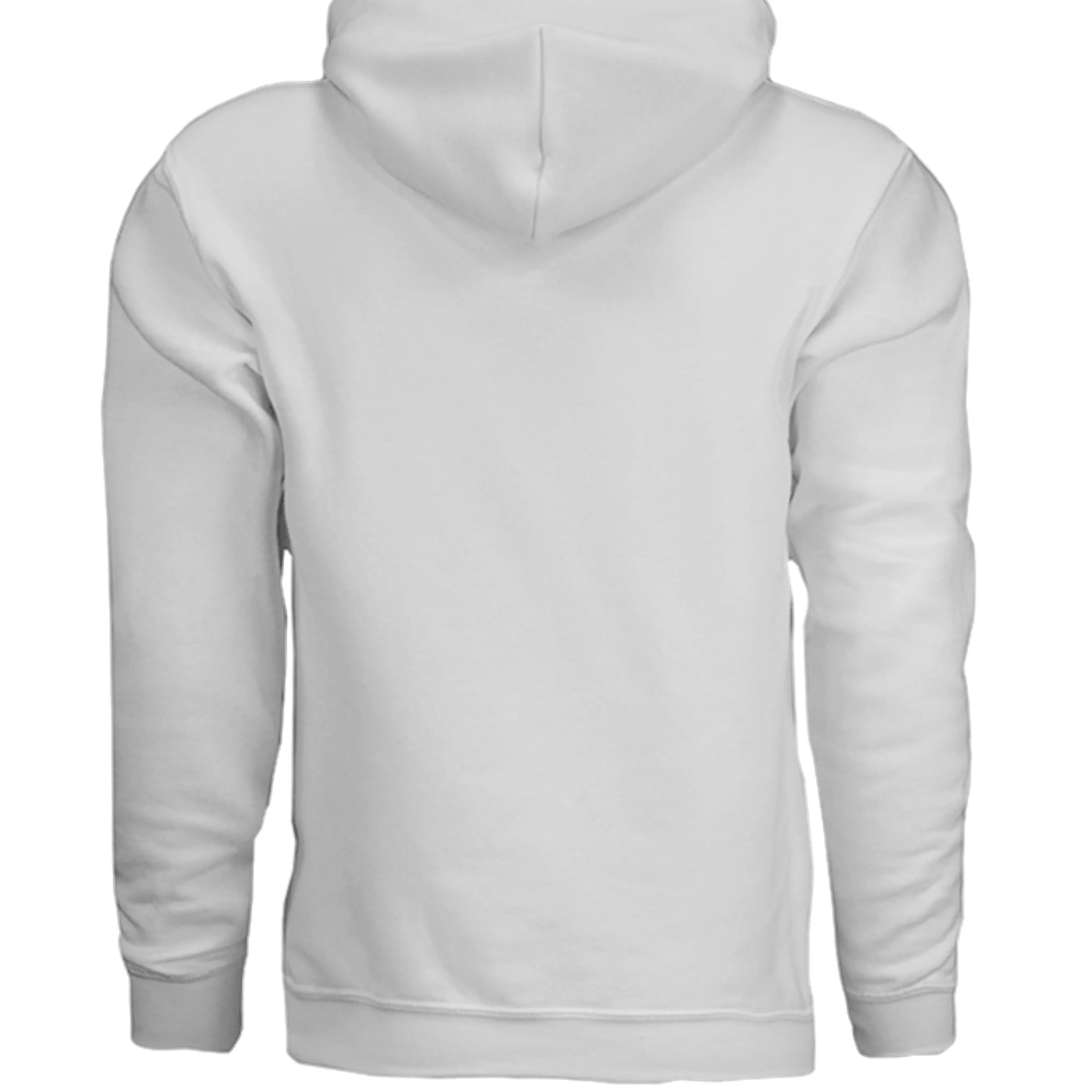 Input flat lay — plain white hoodie back, no print