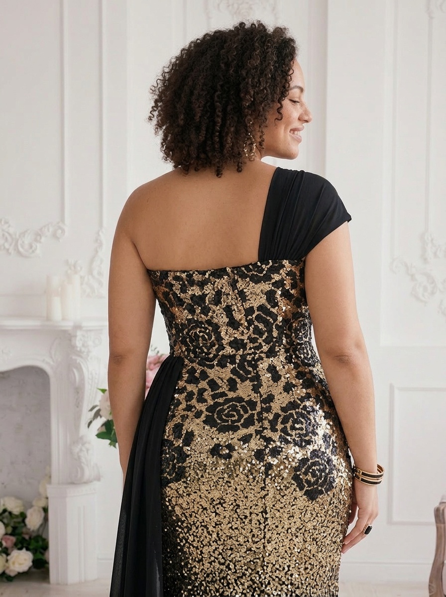 Back view close-up — garment construction and curly hair